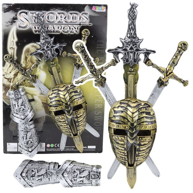 Knight Set 3 Swords Mask Protectors Realistic Decorations