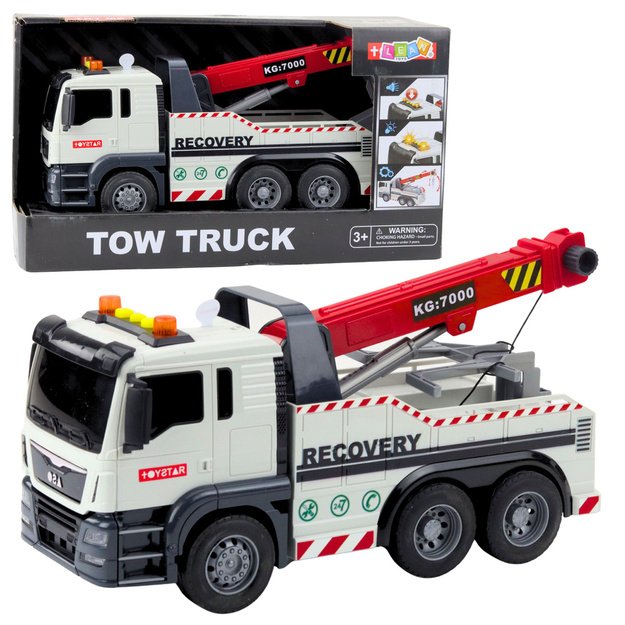 Construction Truck with Adjustable Crane Lights and Sounds White