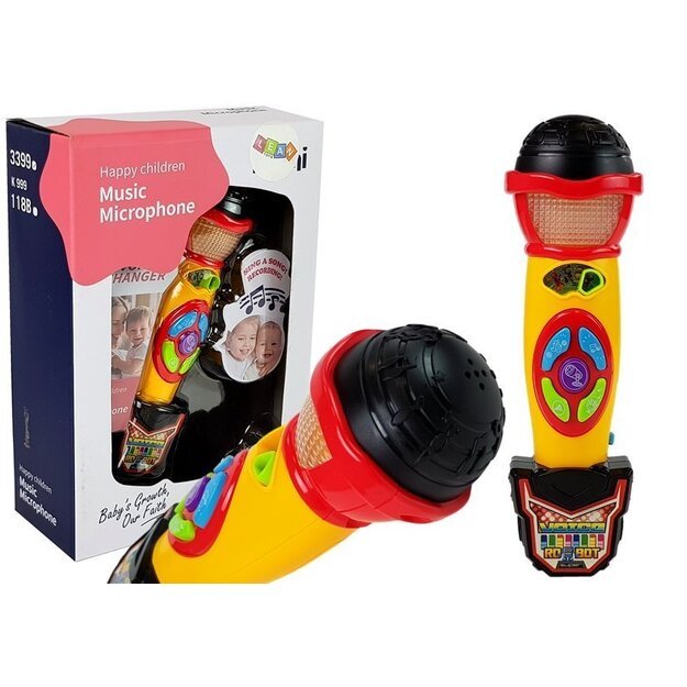 Geltonos-juodos spalvos karaokės mikrofonas dainų įrašymui