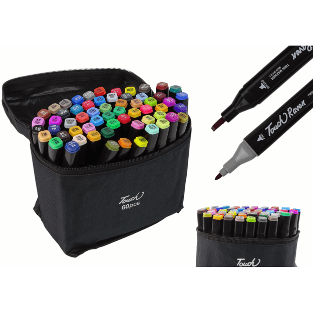 RINKINYS 60 DVIPUSIŲ MARKERIŲ PRO TOUCH + KREPŠELIS