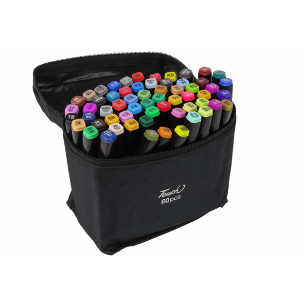 RINKINYS 60 DVIPUSIŲ MARKERIŲ PRO TOUCH + KREPŠELIS 1