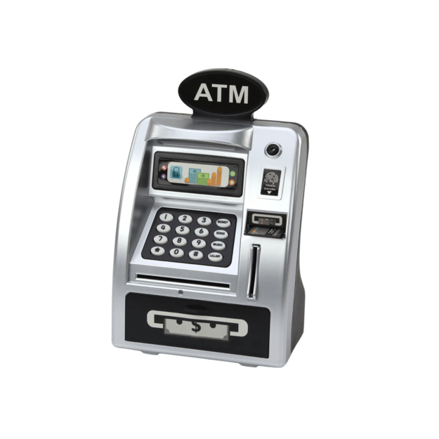 ATM Piggy Bank For Children Learning To Save Silver Black