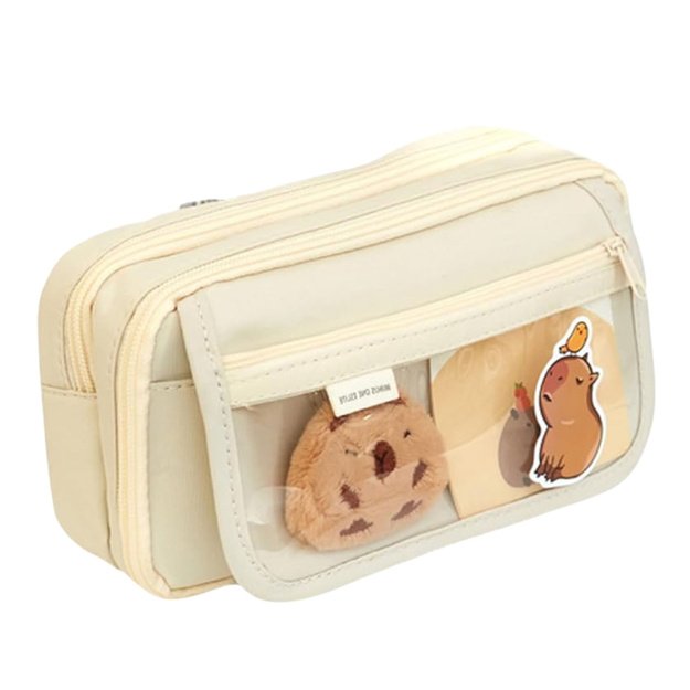 Two-compartment school pencil case with pockets and accessories Kapybara 21x12 cm