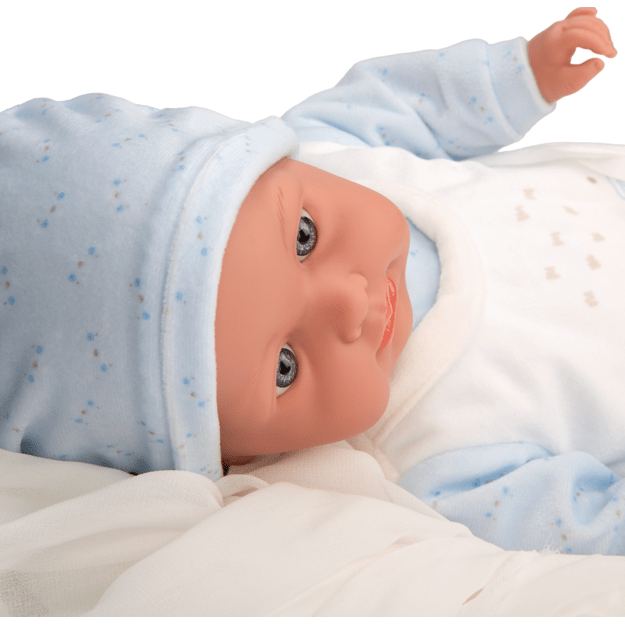 Arias kūdikėlis su garsu, žydrais rūbeliais, 42 cm 4