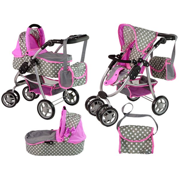 Baby Doll Stroller 2-in-1 Carrycot Bag Pink Stars 1