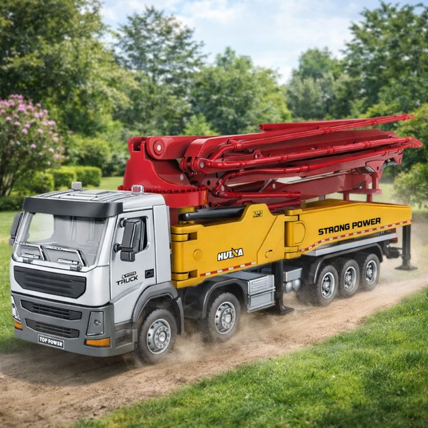 Huina Metal Concrete Mixer Construction Truck with Pump 1:18