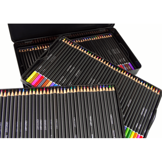 Set of 120 Art Crayons Metal Container