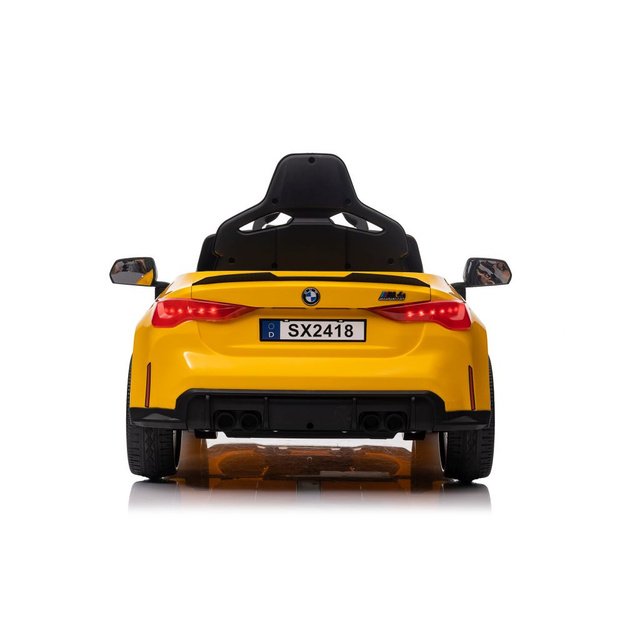 Elektrinis pasivažinėjimas automobiliu BMW M4 geltonos spalvos 2