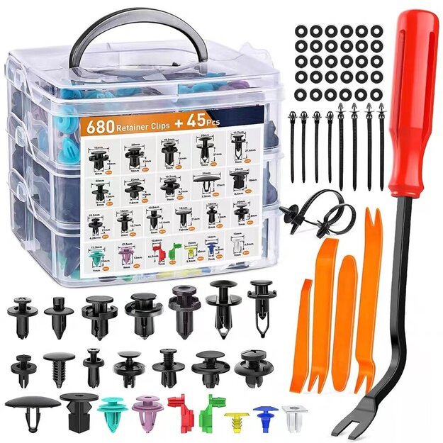 Set of Car Clips in Organizer 23 Sizes 680pcs