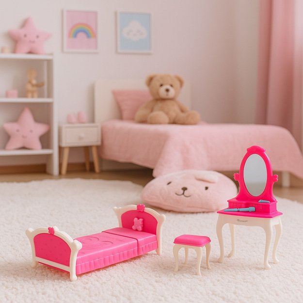 Doll s Bedroom Set Dressing Table Chair Bed 3