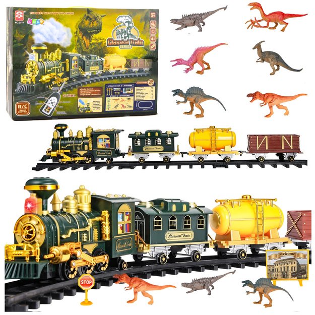 Classic Train Dinosaurs Lights Sounds Smoke 39 pcs.