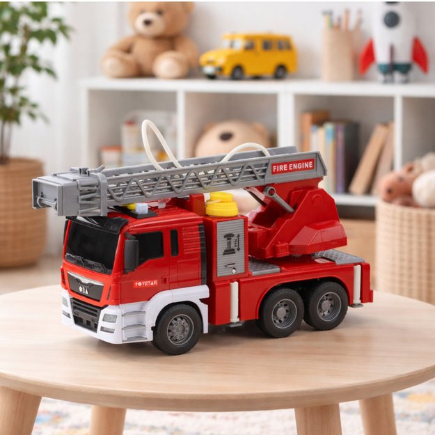 Fire Truck with Boom Fire Department Drive Water Pouring Lights Sounds 3