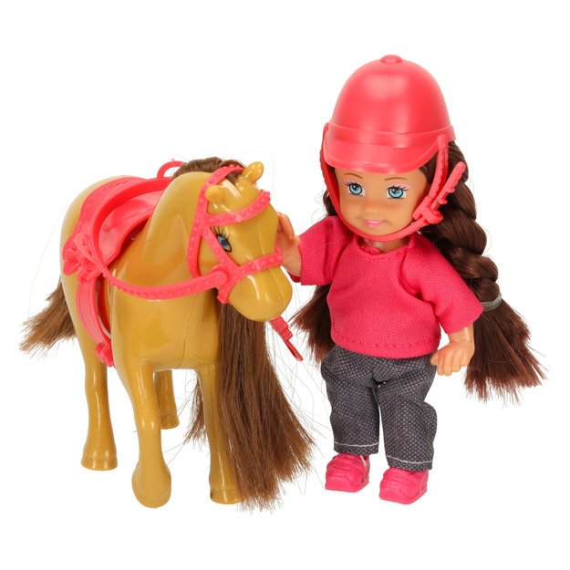 Lėlės ir arklio mergaitės rinkinys rožinės spalvos 4 el. 2