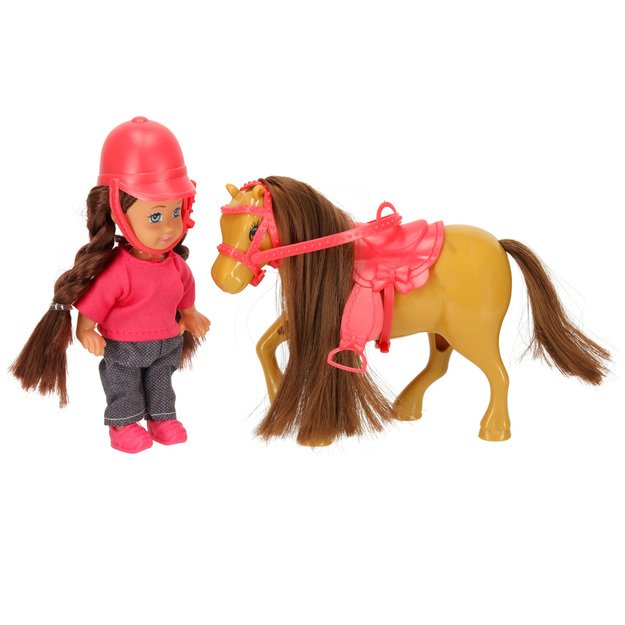 Lėlės ir arklio mergaitės rinkinys rožinės spalvos 4 el. 1