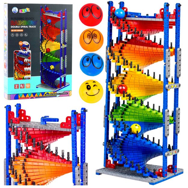 EDUKACINĖ KONSTRUKTORIAUS KALADĖLIŲ MARBLE TRASA – BOKŠTAS 550 DALIŲ