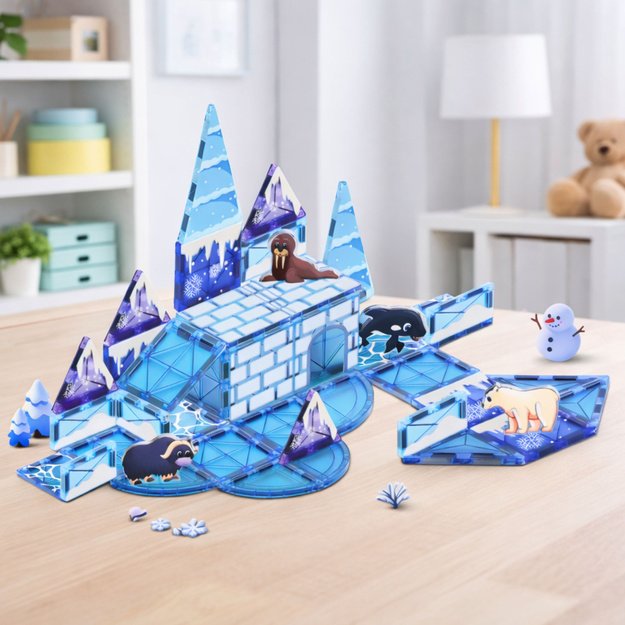  Magnetinės kaladėlės, ledo sausumos gyvūnų figūrėlės, Mėlynos 44 vnt. 2