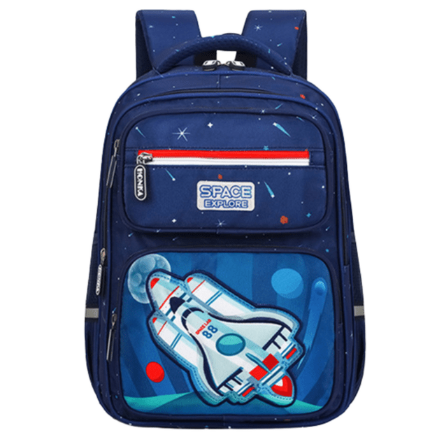 Children s School Backpack Chest Strap Navy Blue Rocket Space 20L 41cm