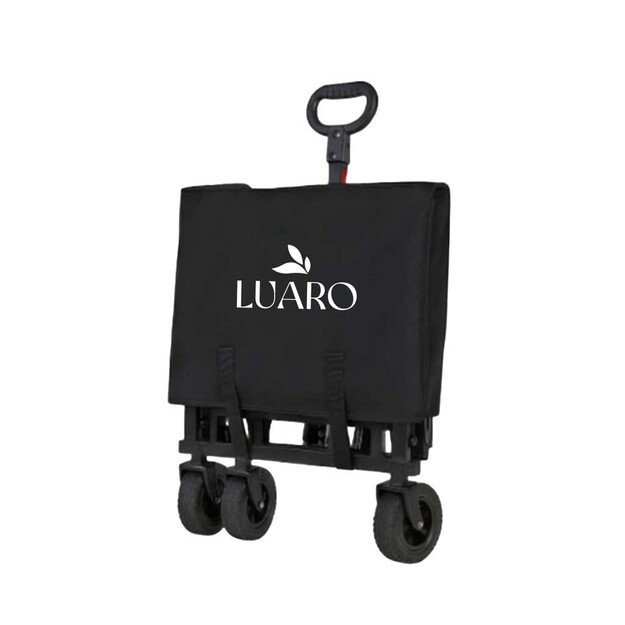 LUARO paplūdimio transportavimo vežimėlis sulankstomas su stogeliu ir tinkleliu, juodas 4