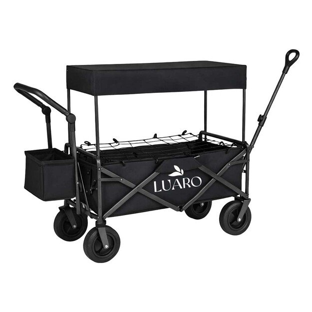 LUARO paplūdimio transportavimo vežimėlis sulankstomas su stogeliu ir tinkleliu, juodas 2