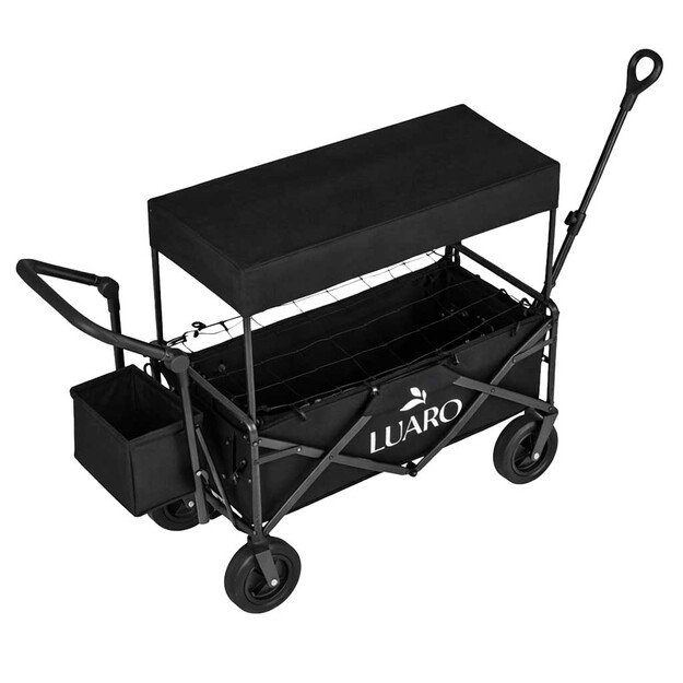 LUARO paplūdimio transportavimo vežimėlis sulankstomas su stogeliu ir tinkleliu, juodas 3