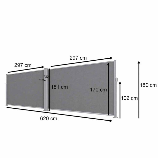 LUARO &scaron;oninės terasos kampinė markizė 180 x 620 cm pilka 8