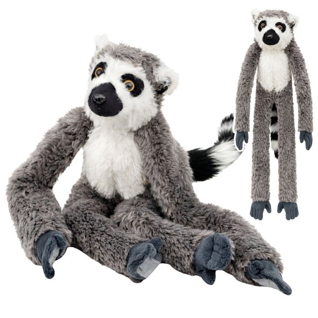 Plush Lemur Cuddly Toy with Velcro for Hanging Gray 35cm