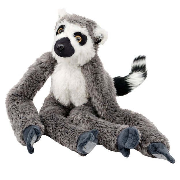 Plush Lemur Cuddly Toy with Velcro for Hanging Gray 35cm
