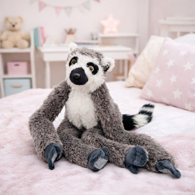 Plush Lemur Cuddly Toy with Velcro for Hanging Gray 35cm