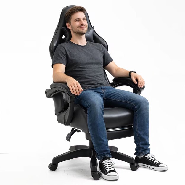 LEAN žaidimų kėdė, juodos spalvos