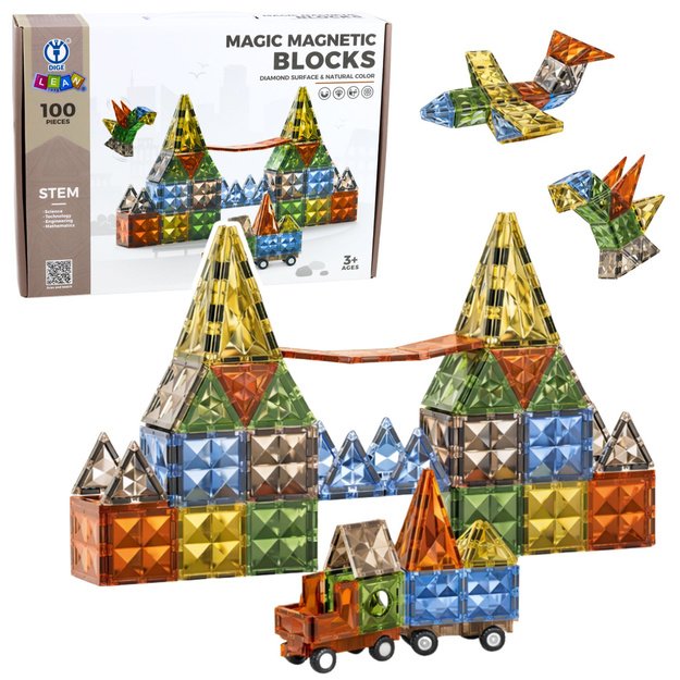 Magnetiniai konstruktoriai, kūrybinės figūrėlės, 3D transporto priemonės, 100 vnt.