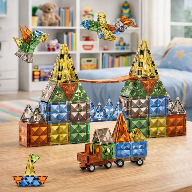 Magnetiniai konstruktoriai, kūrybinės figūrėlės, 3D transporto priemonės, 100 vnt.