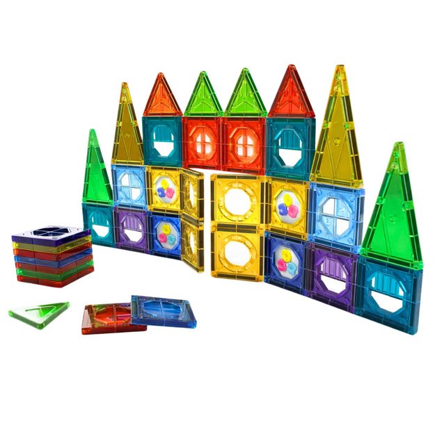 Set of Magnetic Construction Blocks 3D Windows Colored Panels 56 pcs.