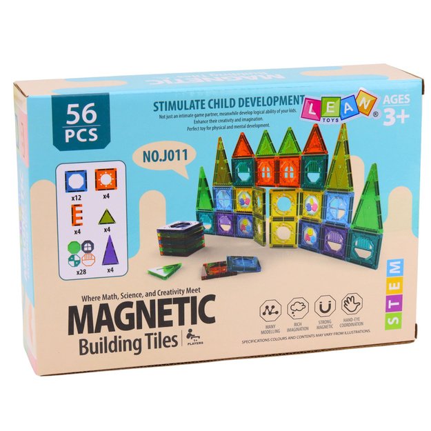 Set of Magnetic Construction Blocks 3D Windows Colored Panels 56 pcs.