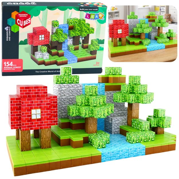Set of Magnetic Blocks Cubes Pixels Forest 3D 154 pcs.