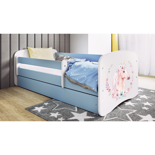 Bed babydreams blue horse with drawer with mattress 140/70
