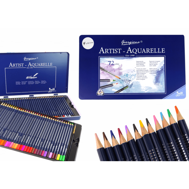 Set of 72 Watercolor Pencils Metal Container