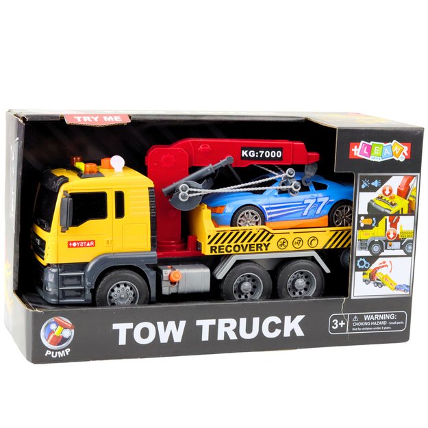 Tow Truck With Crane Race Car Lights Sounds 3