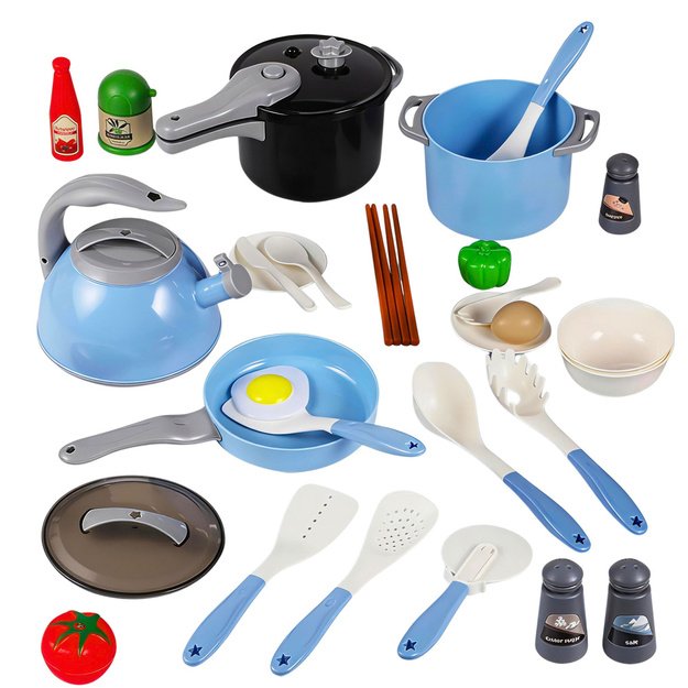 Kitchen Utensils Set Pots Frying Pan Kettle Accessories Blue 32 pcs.