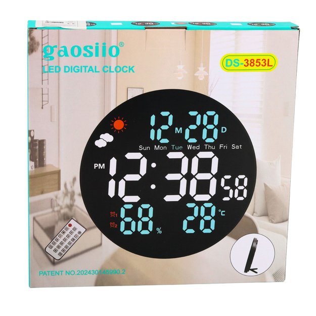 Digital LED Wall Clock Date Temperature Humidity Alarm Remote Control 25 cm