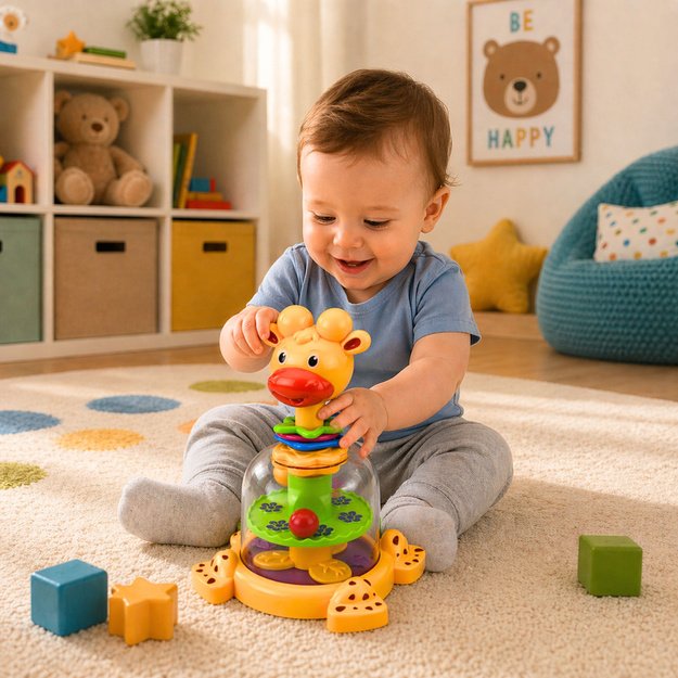 Interactive Giraffe Spinning Top with Spinning Balls for Babies