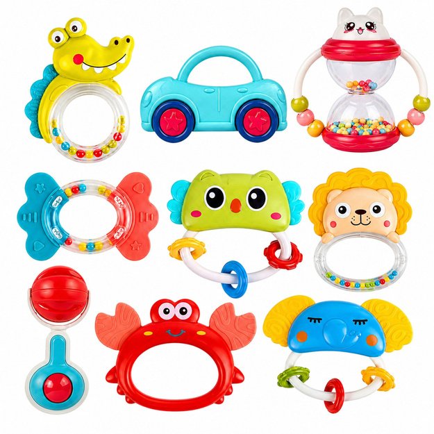 Set of Rattles, Teethers, Toys for Toddlers, Colorful, Moving, 9 pcs.
