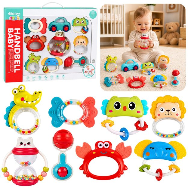 Set of Rattles, Teethers, Toys for Toddlers, Colorful, Moving, 9 pcs.