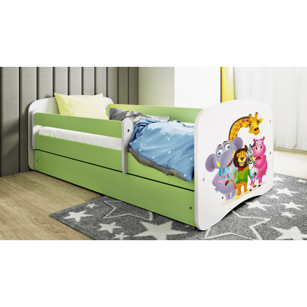 Lova babydreams green zoo su stalčiumi ir čiužiniu 160/80