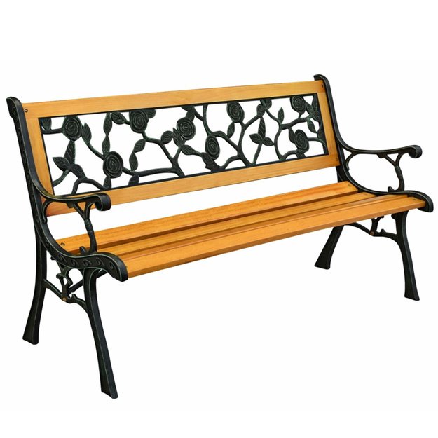 Wooden Garden Bench Metal Park Garden Bench with Backrest
