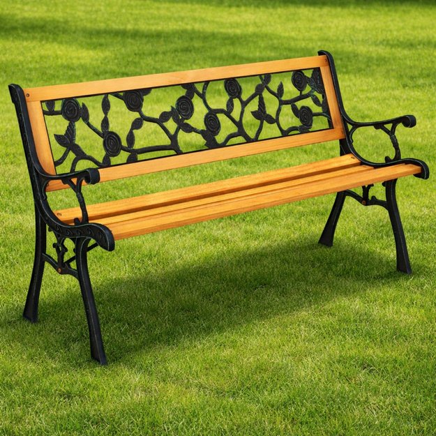 Wooden Garden Bench Metal Park Garden Bench with Backrest