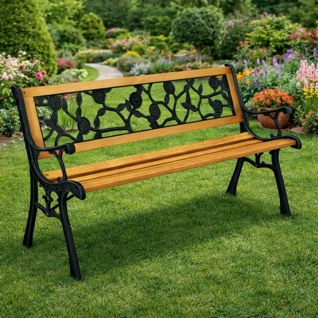 Wooden Garden Bench Metal Park Garden Bench with Backrest