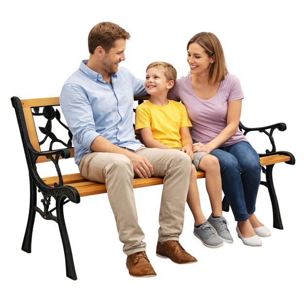 Wooden Garden Bench Metal Park Garden Bench with Backrest