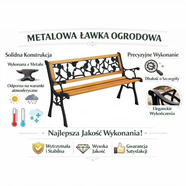 Wooden Garden Bench Metal Park Garden Bench with Backrest