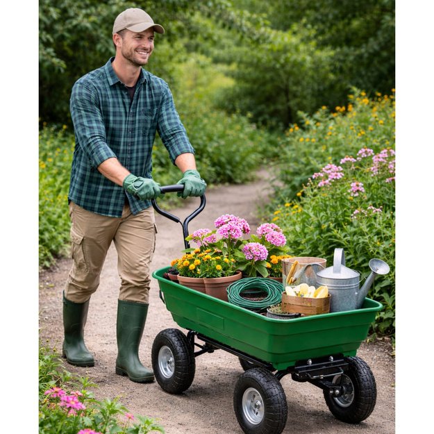 Garden Transport Cart Removable Tilting Tray Green 120 kg
