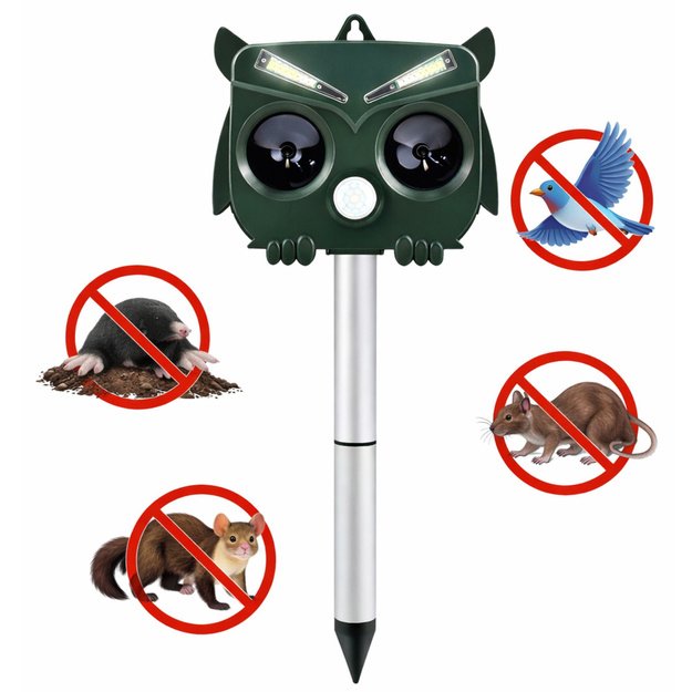 Solar Owl Animal Repeller Motion Sensor Ultrasound LEDs